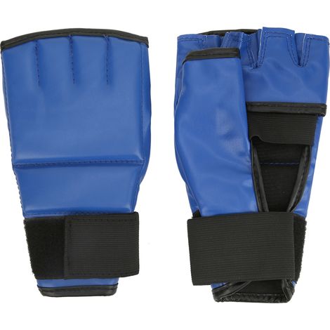 Gants de boxe en cuir PU respirants pour adultes - Entraînement au sac de frappe et au combat libre - Étiquette rouge sur fond bleu (1/5)