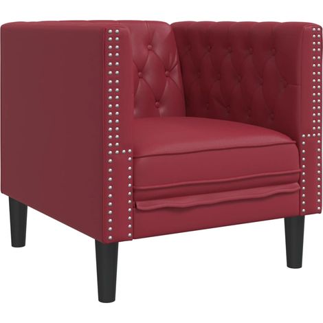 Fauteuil de Salon，Chaise，Fauteuil Chesterfield rouge bordeaux similicuir CFW492596 (1/5)