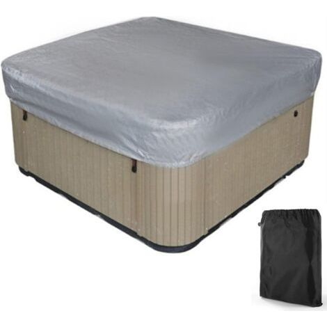 Couverture carrée imperméable pour jacuzzi extérieur, tissu polyester 190T, anti-poussière, résistant aux UV, avec sac de transport, gris-noir, 207 × 207 × 30 cm. (1/5)