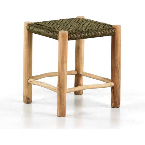 Sgabello basso in legno di teak e corda verde - Terra (1/5)