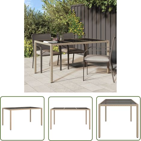 The Living Store Gartentisch 150x90x75 cm Gehärtetes Glas Poly Rattan Beige - Esstisch - Gartentisch - Outdoor-Tisch - Polyrattan Tisch - Rattan Tisch (1/5)