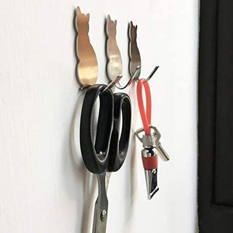 Set di 6 ganci per asciugamani in acciaio inossidabile con piccoli disegni di gatti, ganci decorativi da parete per casa, cucina, bagno (1/4)