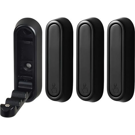 Set mit vier klappbaren Garderobenhaken, ideal zur Aufbewahrung von Handtaschen, Wandhaken und Kleidung. Schwarz.