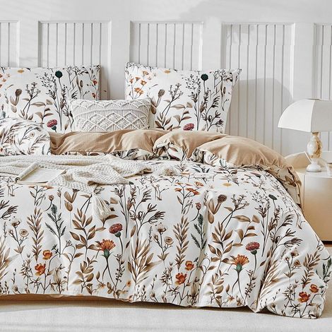 Bettwäsche-Set 155x220 cm mit 2 Kissenbezügen 80x80 cm, Blumenmuster Weiß