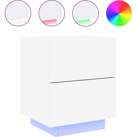 Comodino con cassetti e LED 45 x 40 x 55 cm in derivati del legno bianco DEC032768