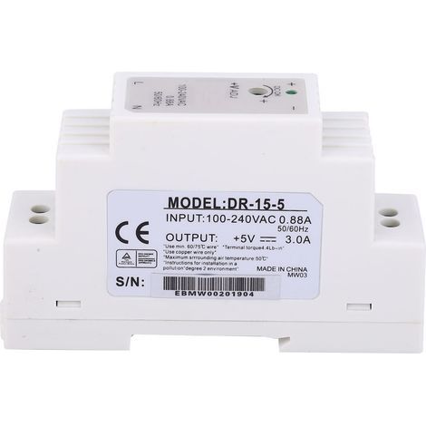 Alimentation à découpage monophasée DR-15-5, 15W 5V 3A pour rail DIN (1/5)