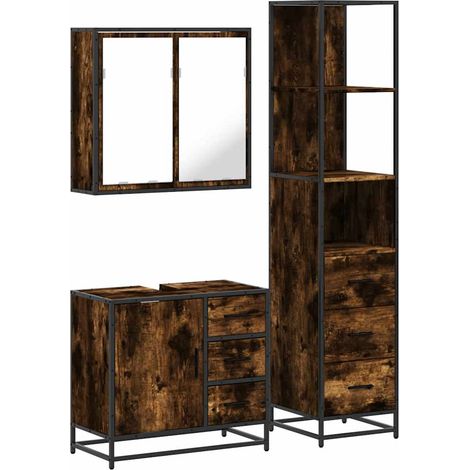 Maison Exclusive - 3-tlg. Badmöbel-Set Räuchereiche Holzwerkstoff (1/5)