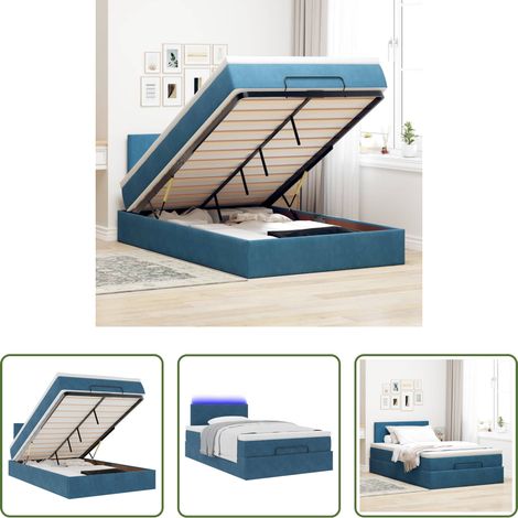 Sommier hydraulique - Cadre de lit ottoman avec matelas bleu foncé 120x200 cm velours (1/5)