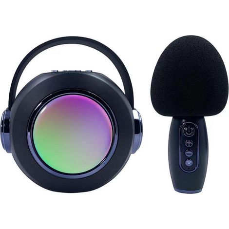 Enceinte Bluetooth portable pour adultes et enfants - Haut-parleur intégré, Bluetooth, lumière LED, microphone filaire - Noire (1/4)