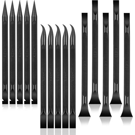 Lot de 15 grattoirs en plastique, spatules doubles de 3 formes différentes, outil de nettoyage pour les espaces restreints et les interstices, pour enlever la colle et réparer les pièces (noir) (1/5)