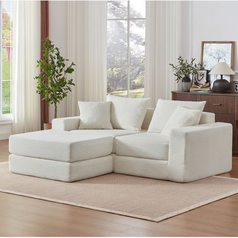 Divano letto angolare modulare a 2 posti, design multifunzionale, base antiscivolo, imbottitura in schiuma e molle, colore bianco (1/5)
