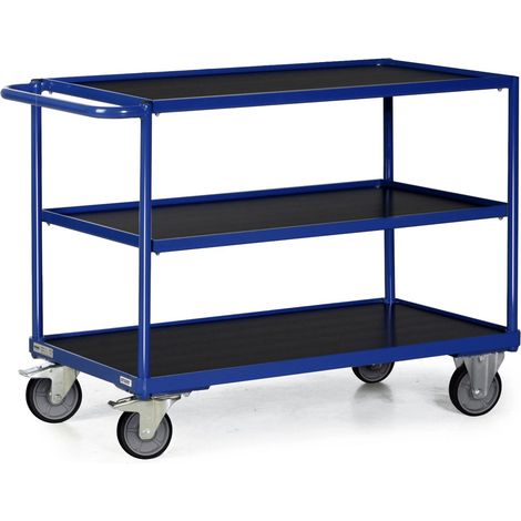 Bako Logistiksysteme Tischwagen F300 mit Bordkante 3 Ladeflächen und waagerechtem Schiebegriff 850x500mm