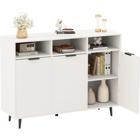 Mueble aparador 120 x 40 x 90 cm con 5 estantes regulables diseño moderno en MDF blanco 200010819