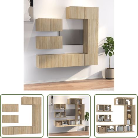 The Living Store 6-tlg. TV-Schrank-Set Sonoma-Eiche Holzwerkstoff - TV-Schrank - Holzwerkstoff Möbel - Wohnzimmer Dekoration - Fernsehtisch - Wandmontage (1/5)