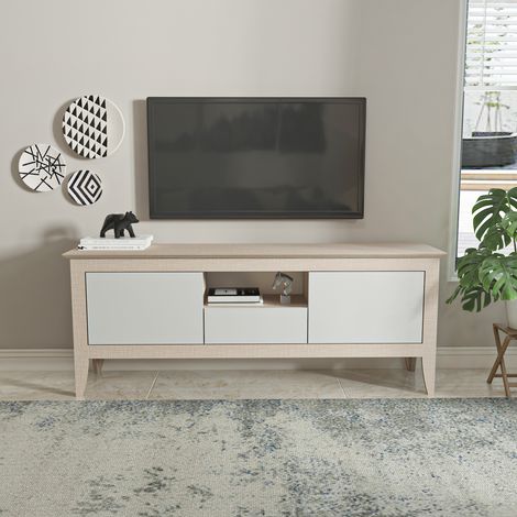 Verde meuble TV 150 cm convient aux TVs 55" (beige et blanc)