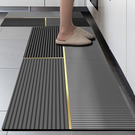 LAN Küchenmatte aus Kieselgur mit grauen Streifen (5 x 5080 cm), saugfähige Kieselgur-Fußmatte, leicht zu reinigen, rechteckige, rutschfeste Matte für den Heimgebrauch (1/5)