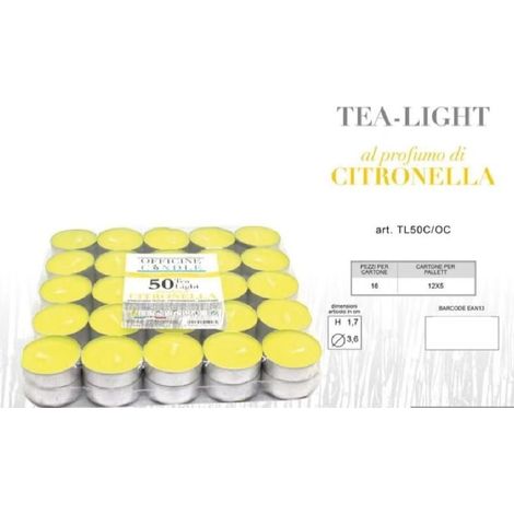 TrAdE Shop Traesio - Set 50pz Candele Profumate Anti Zanzare Tealight Al Profumo Di Citronella Lumini -