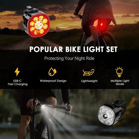Éclairage nocturne pour vélo, ensemble d'éclairage avant et arrière rechargeable ultra-lumineux de 4000 lumens, ensemble de phare et feu arrière étanche pour vélo. (1/4)