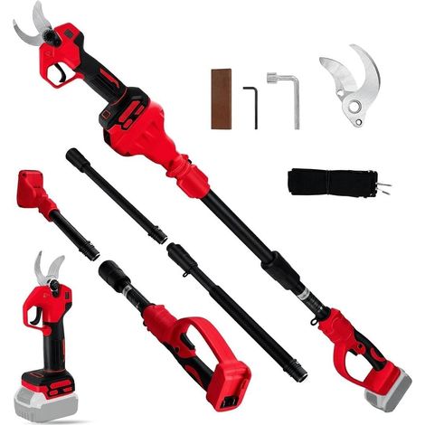 Sécateur sans fil pour 18V (sans batterie) (avec 2m tige) Coupe-branches sans fil, sans balais, 2 vitesses, diamètre de coupe 30mm, pierre à aiguiser et lames de rechange (1/5)