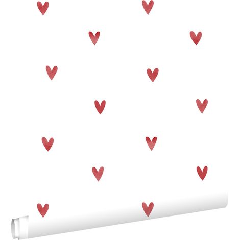 papier peint coeurs blanc et rouge - ESTAhome