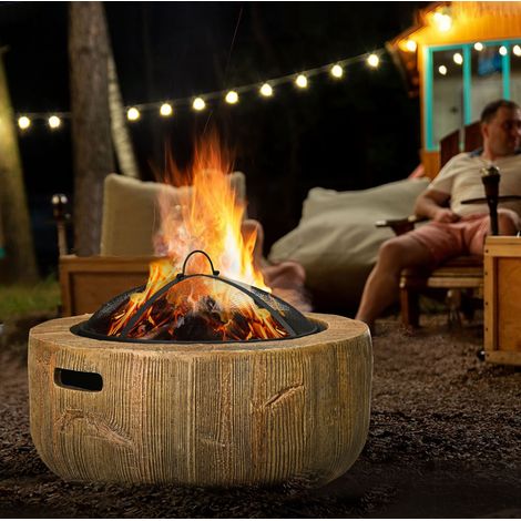 Brasero d’extérieur 61,5x61,5x39 cm en métal brun avec pare-étincelles, pour jardin – MEUBLIV (1/5)