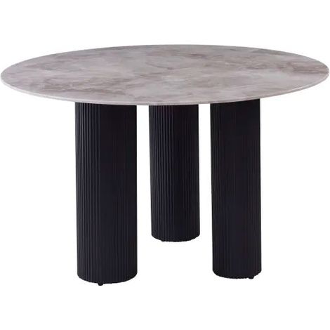 Table repas ronde céramique marbré gris 120 cm pieds noirs – ANAIS (1/5)