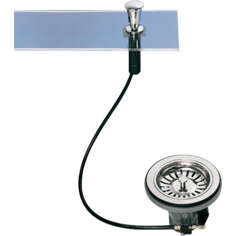 Bonde d'évier automatique Ø 90 mm, avec poignée Lira, vidage mécanique, acier inoxydable, pièce de rechange unique. (1/5)