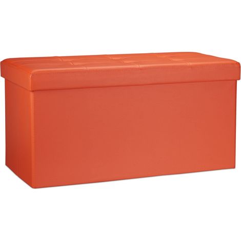 Pouf contenitore pieghevole di design moderno 38 x 76 x 38 cm ideale come poggiapiedi in ecopelle arancione 130005717