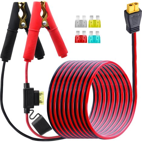 Câble de batterie avec pince crocodile vers XT60 femelle avec fusible 20 A, 14 AWG 12 V-24 V XT60 sur batterie, câble crocodile pour panneau solaire, centrales électriques portables, etc (1/5)