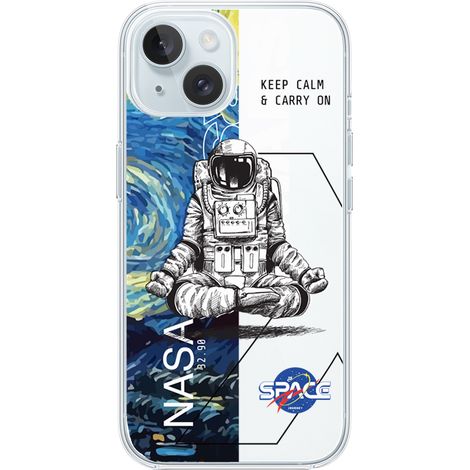 Custodia per iPhone 15 Plus, trasparente, flessibile in silicone, Keep Calm in Cosmos (1/5)