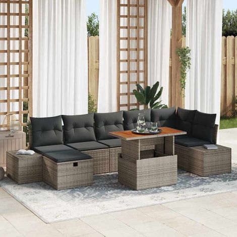 Conjunto de sofás de jardín 8 uds. Gris ratán sintético vidaXL (1/5)