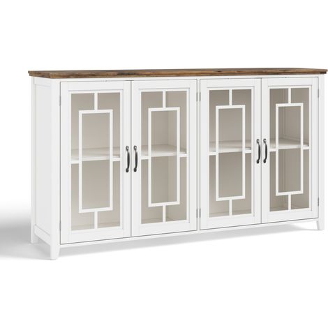 Aparador de cocina 160 cm con puertas de cristal, encimera efecto madera y sistema antivuelco HOMVRA (1/5)