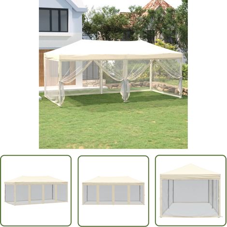 The Living Store Tente de réception pliable avec parois Crème 3x6 m - Tents De Jardin - Abri De Jardin - Gazebo - Parasol - Chapiteau Pliables (1/5)