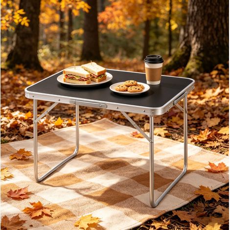 Mesa plegable rectangular negra, ultraligera y portátil, multifuncional para camping, picnic y coche (1/5)