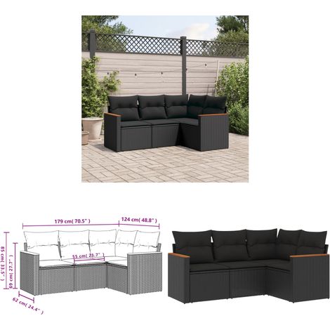 4-tlg. Garten-Sofagarnitur mit Kissen Schwarz Poly Rattan - Gartenmöbel - Rattan Möbel - Outdoor Sofa - Lounge Set - Esszimmergarnitur - Home & Living (1/3)