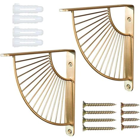 Schwimmende dreieckige Halterung, 2 Stück fächerförmige Regalhalterung, an der Wand montierte Eisen-Eckhalterungen, Regalstützen-Eckverstärkung für an der Wand montierte Eisen-Regalhalterungen (Gold)
