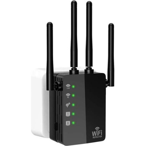 Répéteur WiFi Longue portée, Amplificateur WiFi AC1200 Double Bande 2.4GHz et 5GHz avec 4 Antennes Externes, Wifi Extender Mini (1/4)