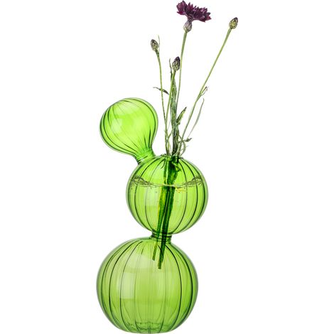 Vase Verre Design pour Petites Fleurs et Cactus, Dimensions 15cm/14cm/12cm - Vert (1/5)