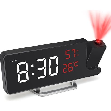 Réveil à Projection sur Secteur, Horloge Numérique de Chevet (Sauvegarde par Piles), Projecteur 180° Plafond Mur, Port USB, Date et Température, pour Gros Dormeurs (1/5)