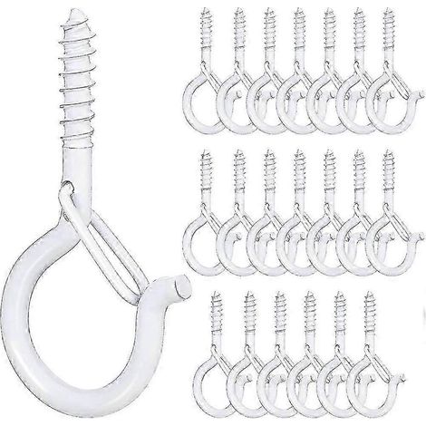 Crochets de plafond à visser, 55 mm, en métal blanc, 20 pièces par paquet, avec clips de sécurité, pour suspendre guirlandes lumineuses, plantes et rideaux. (1/5)
