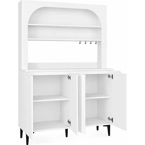 Credenza Cucina Melinta Bianca con 4 Ante, Mensole a Giorno e Angolo Caffè (1/5)