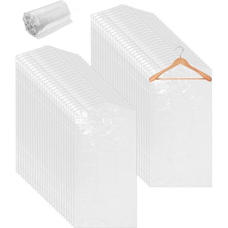 Pack of 50 plastic garment bags, 60 x 120 cm, transparent protective covers for hanging clothes, cleaning bags, garment covers, dust protection for suits (1/5)
