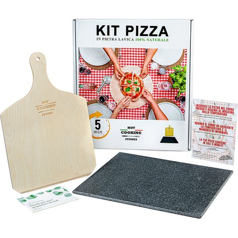 Set Pietra Lavica + Pala in Legno 35x35 cm da Forno per Pizza Napoletana (1/4)