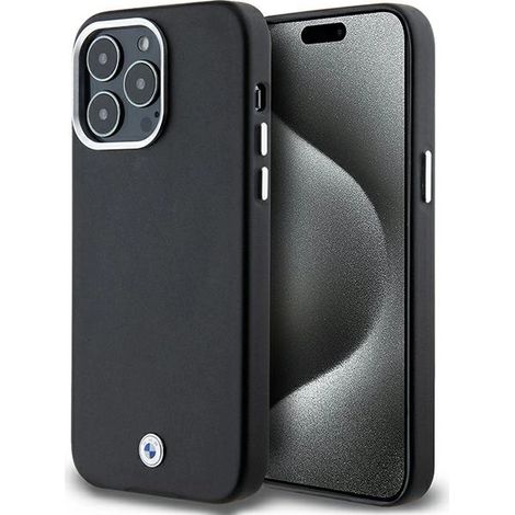 iPhone 15 Pro Max con custodia in metallo MagSafe con logo BMW, colore nero. (1/5)