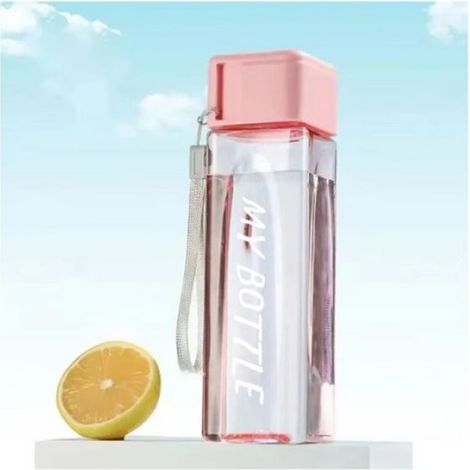 Verre à boire carré transparent en plastique,bouteille d'eau Portable avec cable de lait pour les Sports de plein- 1pc