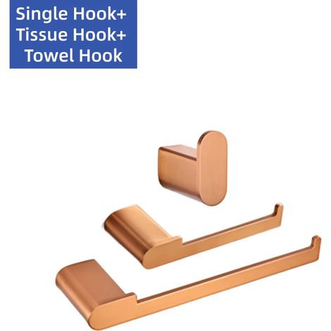 (Ensemble 3 pièces A) Porte-serviettes en or rose brossé, porte-papier toilette, crochet pour peignoir, porte-gobelet, brosse WC, porte-savon, accessoires de salle de bain (1/5)