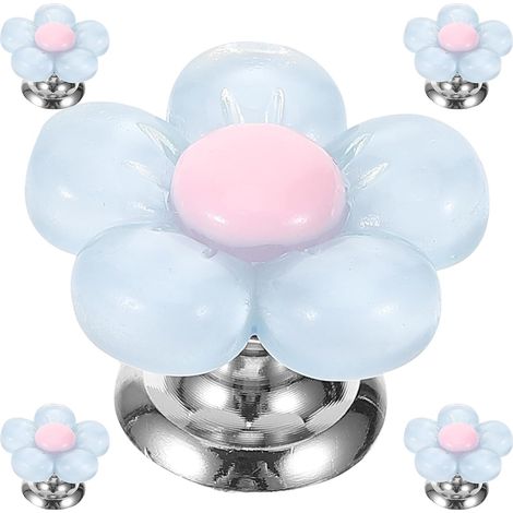 Lot de 5 Boutons de Chasse D'eau de Fleur Bleue, Poussoirs pour Réservoir de Toilettes, Plastique Résistant, Adaptés pour Salle de Bain, Remplacement Facile pour Wc (1/5)