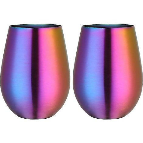 Stielloses Weinglas aus Edelstahl, tragbarer Weinbecher für draußen – 2er-Set Metallgläser – Symphony