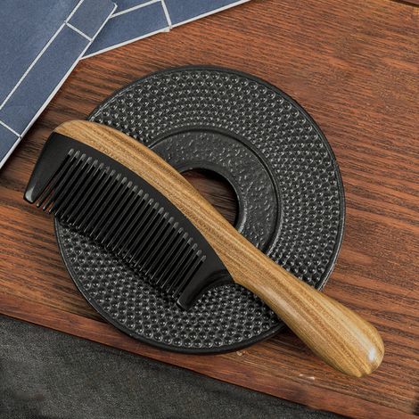 Peigne en Corne de Buffle Anti-Statique pour Cheveux Fins, Bois de Santal Vert (1/4)