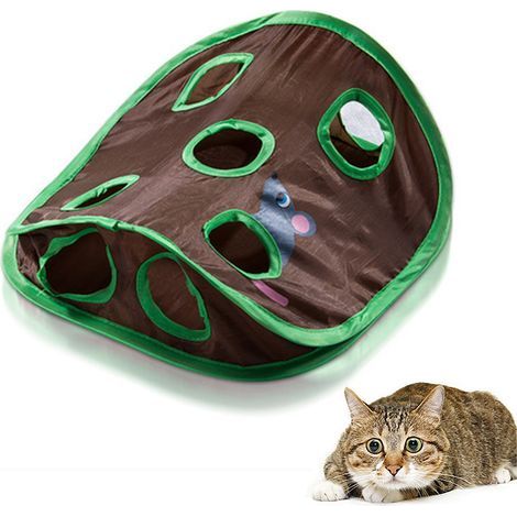 Jouet pour chat avec 9 trous pour souris, jouet interactif pour chat, entraînement à l'intelligence avec clochette et balle, pliable, créatif, vocal, souris, cache-cache (1/4)